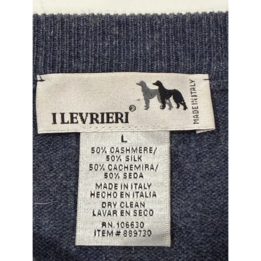 I Levrieri Cashmere Silk Sweater Mens Large Blue Cable Knit Made in Italy 889730